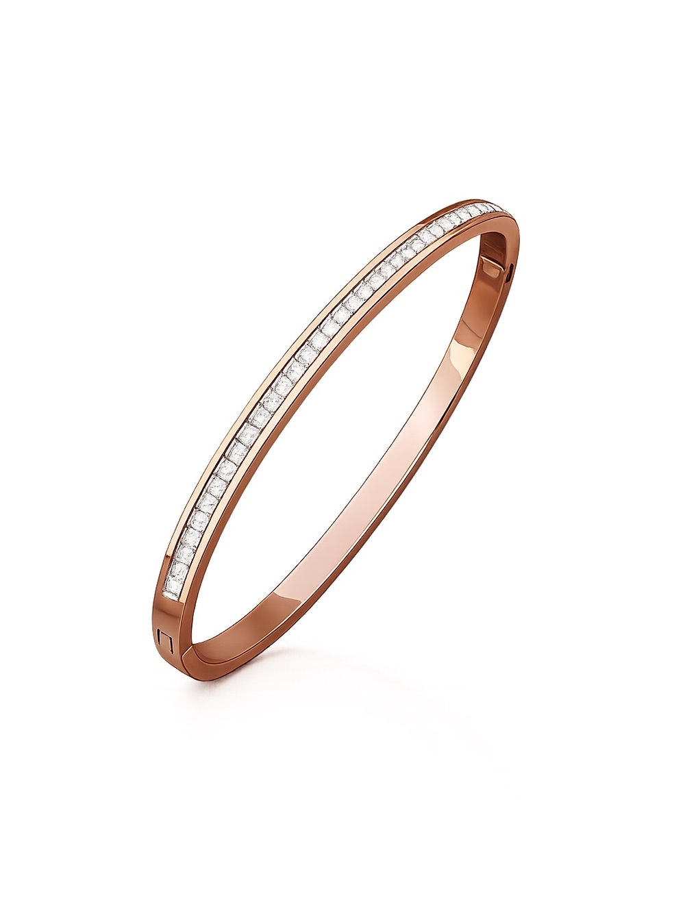 Rose Gold Plated Stainless Steel CZ Bangle Bracelet Stackable Cuff New - Picture 2 of 2